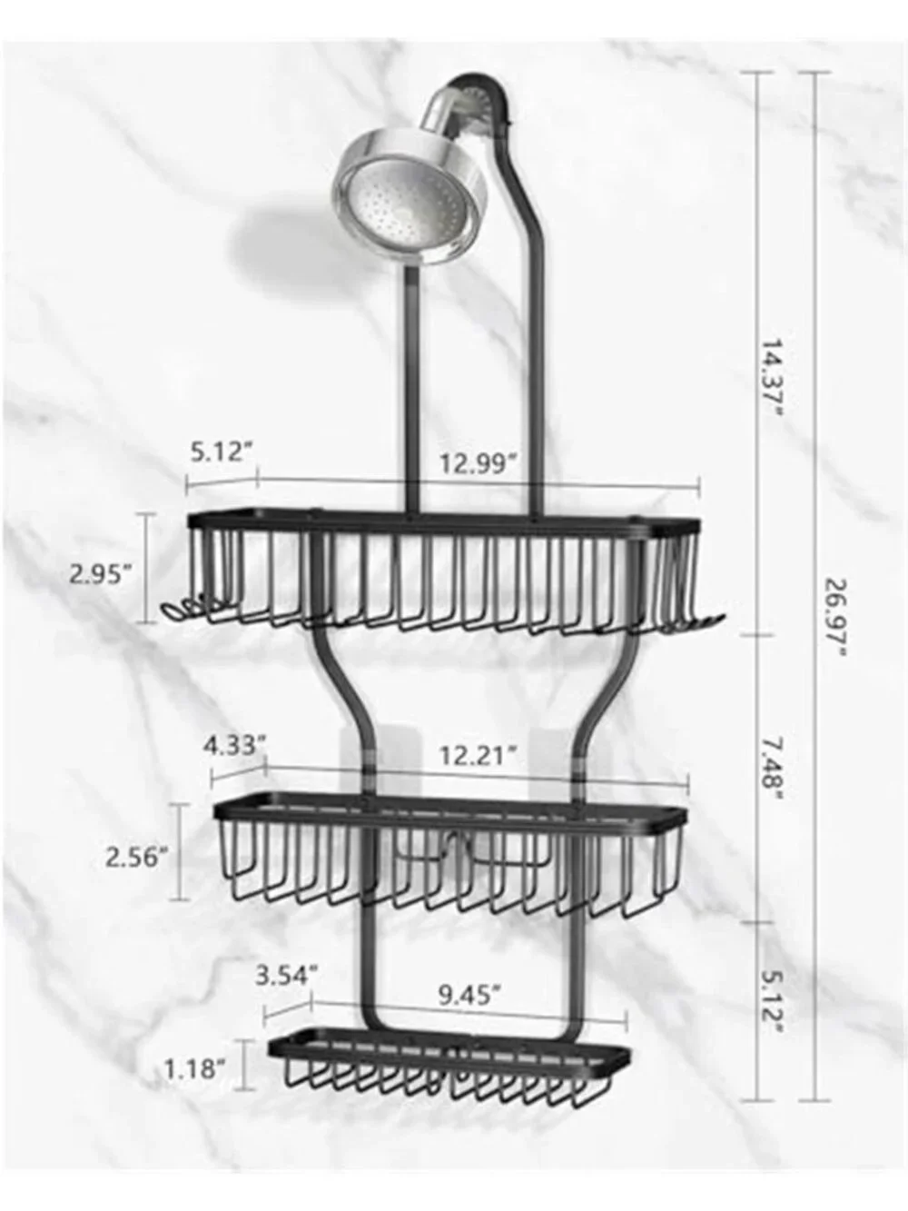 Shower Caddy Hanging Organizer 3 Tier Bathroom Shelf No Drill Over Head Storage